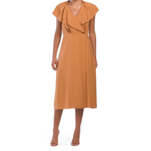 VINCE Braid Trim Flutter Sleeve Wrap Dress Copper Size Small NWT - Picture 4 of 7